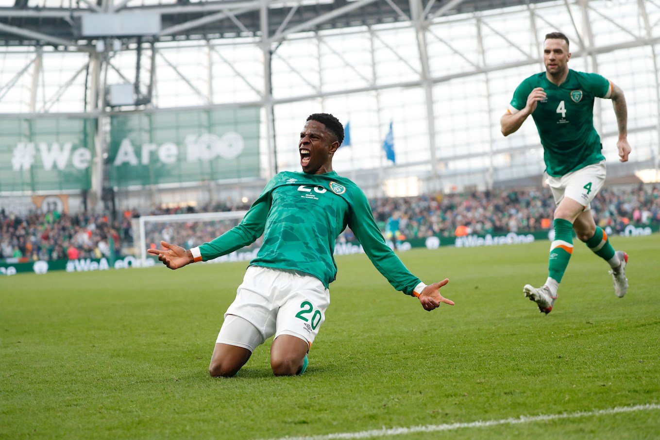 Chiedozie Ogbene celebrating one of his four goals for the Republic of Ireland.