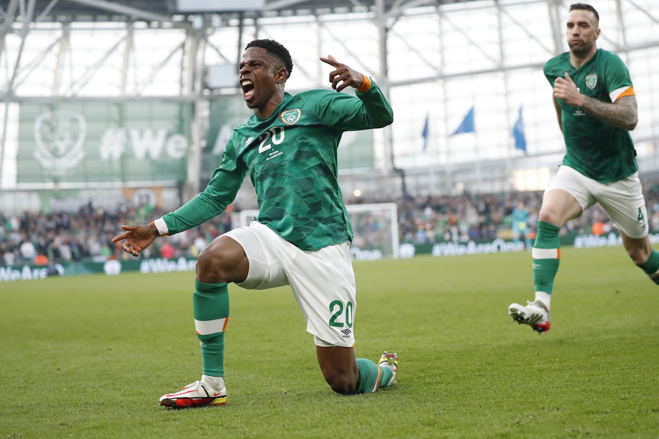Chiedozie Ogbene celebrates a goal for the Republic of Ireland