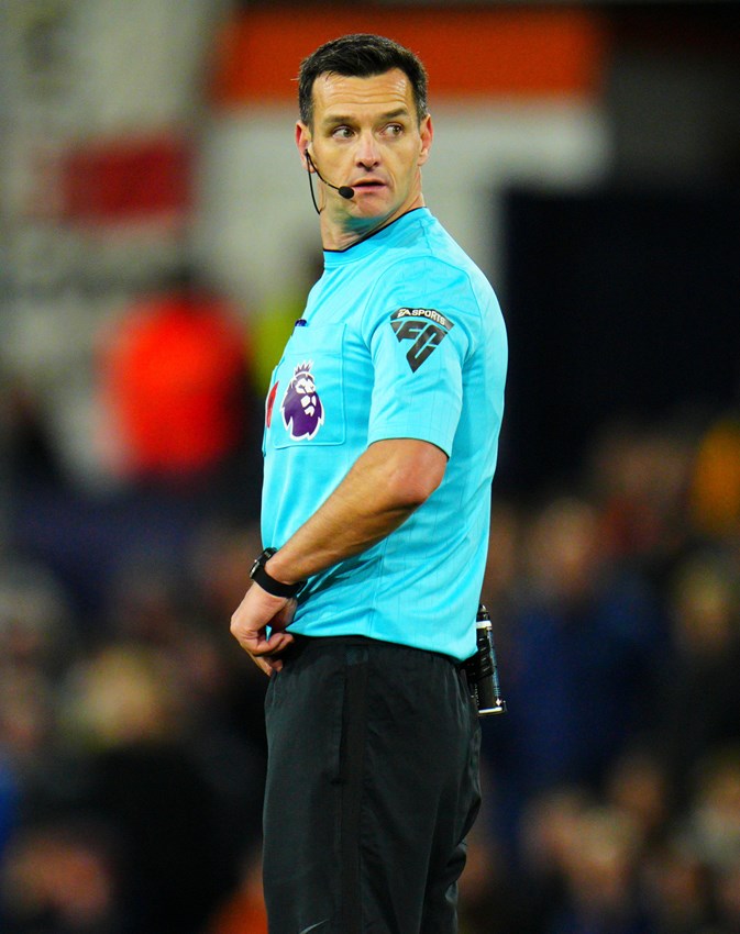 Andy Madley officiating our Premier League game against Liverpool.