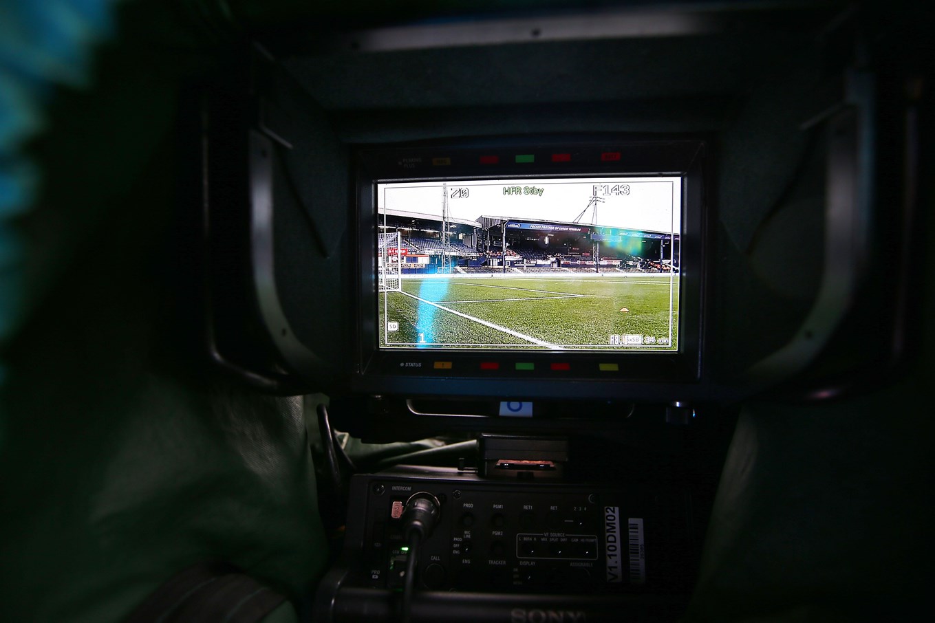 Kenilworth Road, seen from the backscreen of a broadcast camera.