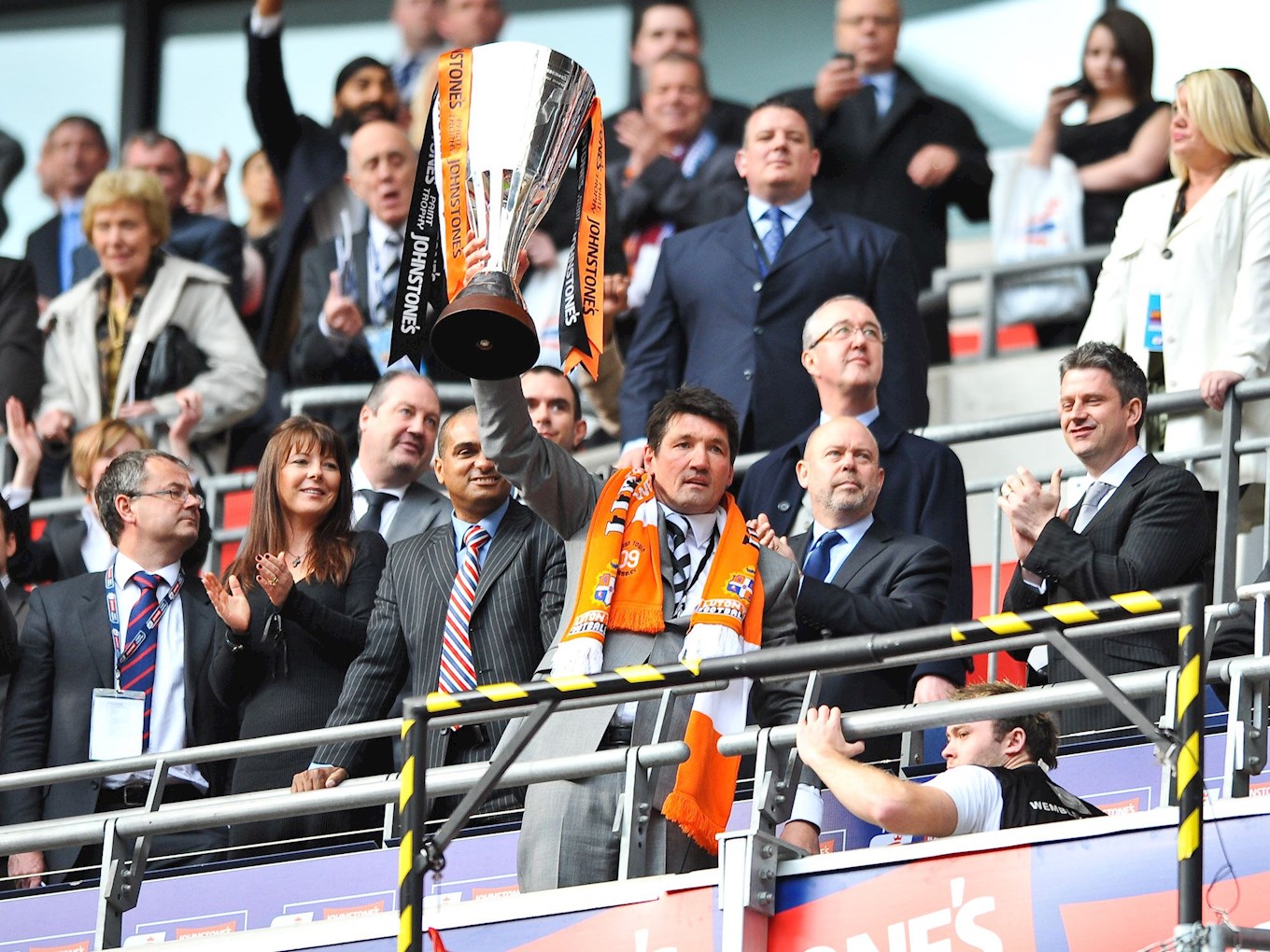 Mick Harford lifting the Johnstone's Paint Trophy at Wembley in 2009.