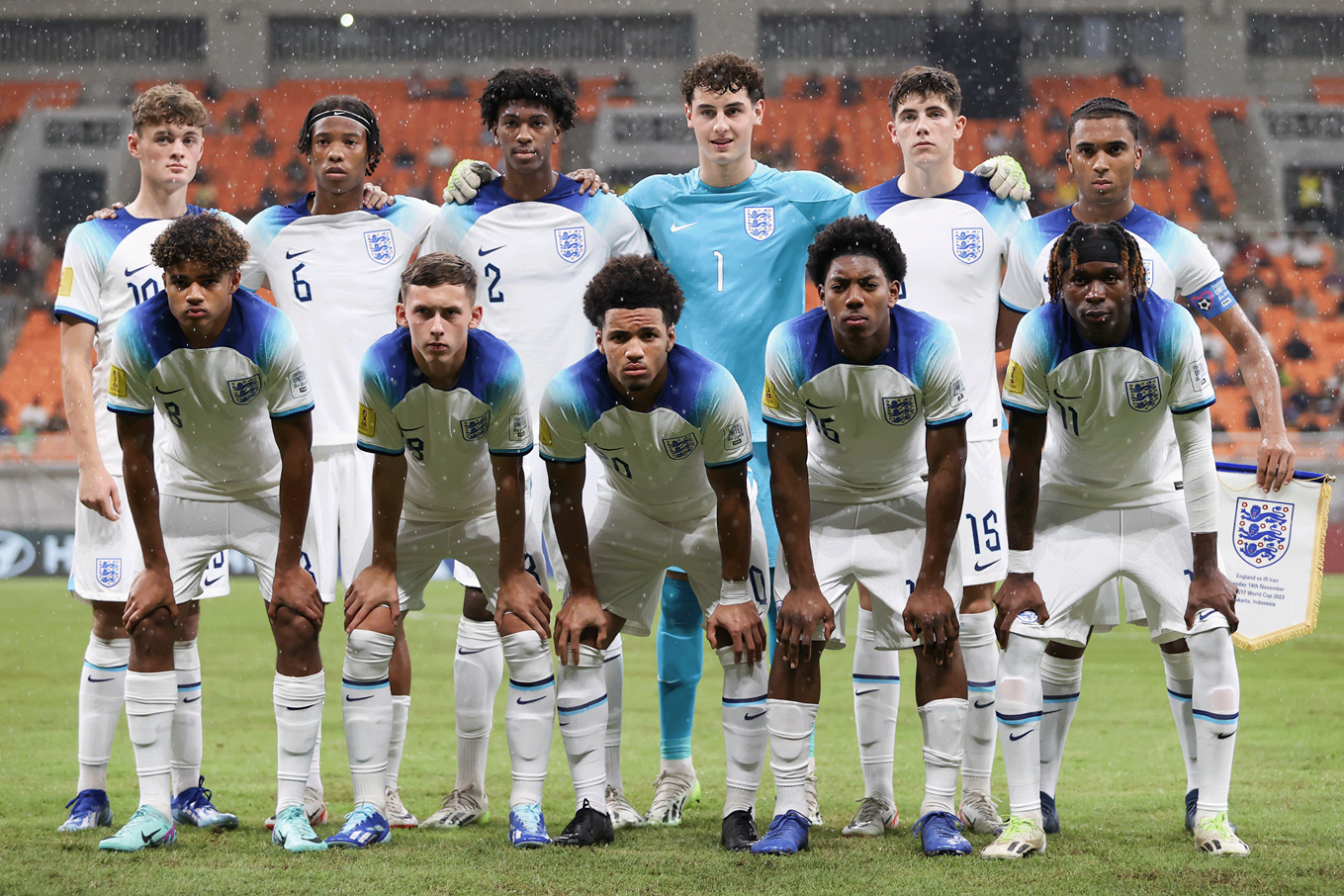 Joe Johnson with his England U17 teammates before their World Cup group stage win against Iran.