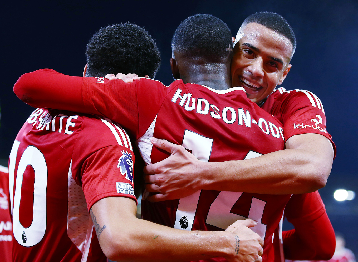 Callum Hudson-Odoi celebrating his goal against Newcastle with his teammates.