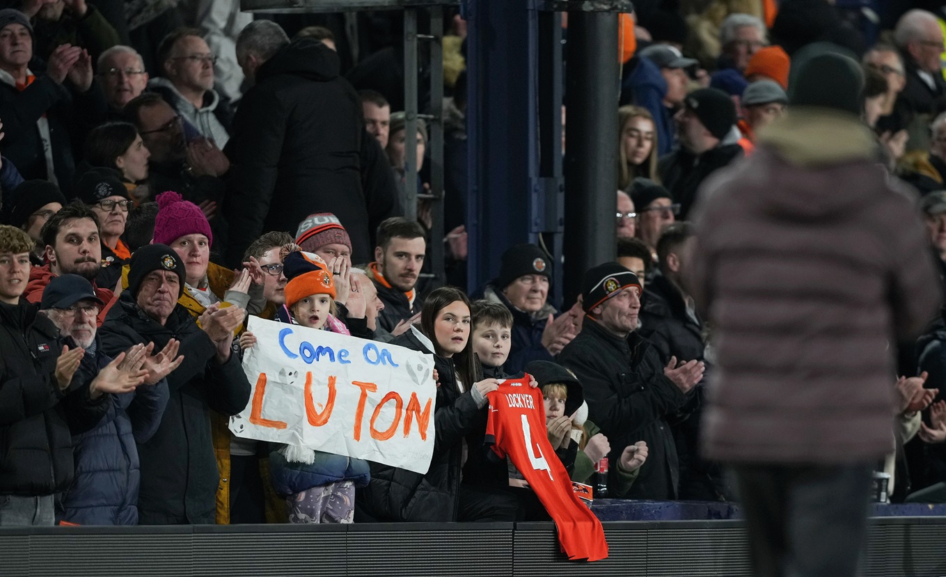 Luton fans clapping Tom Lockyer in the Main Stand enclosure before our game against Brighton.