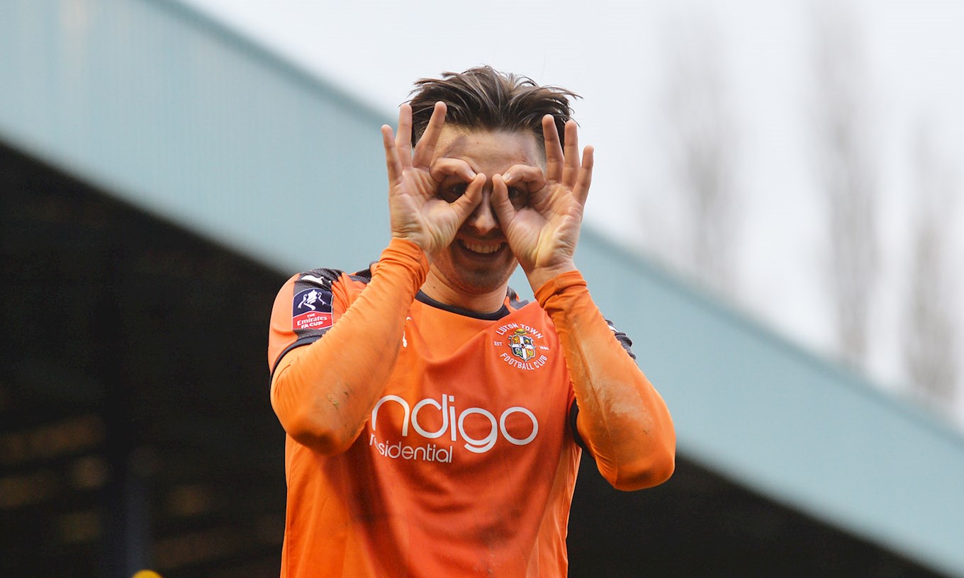 Harry Cornick celebrates one of his eight goals last season during the FA Cup win at Bury