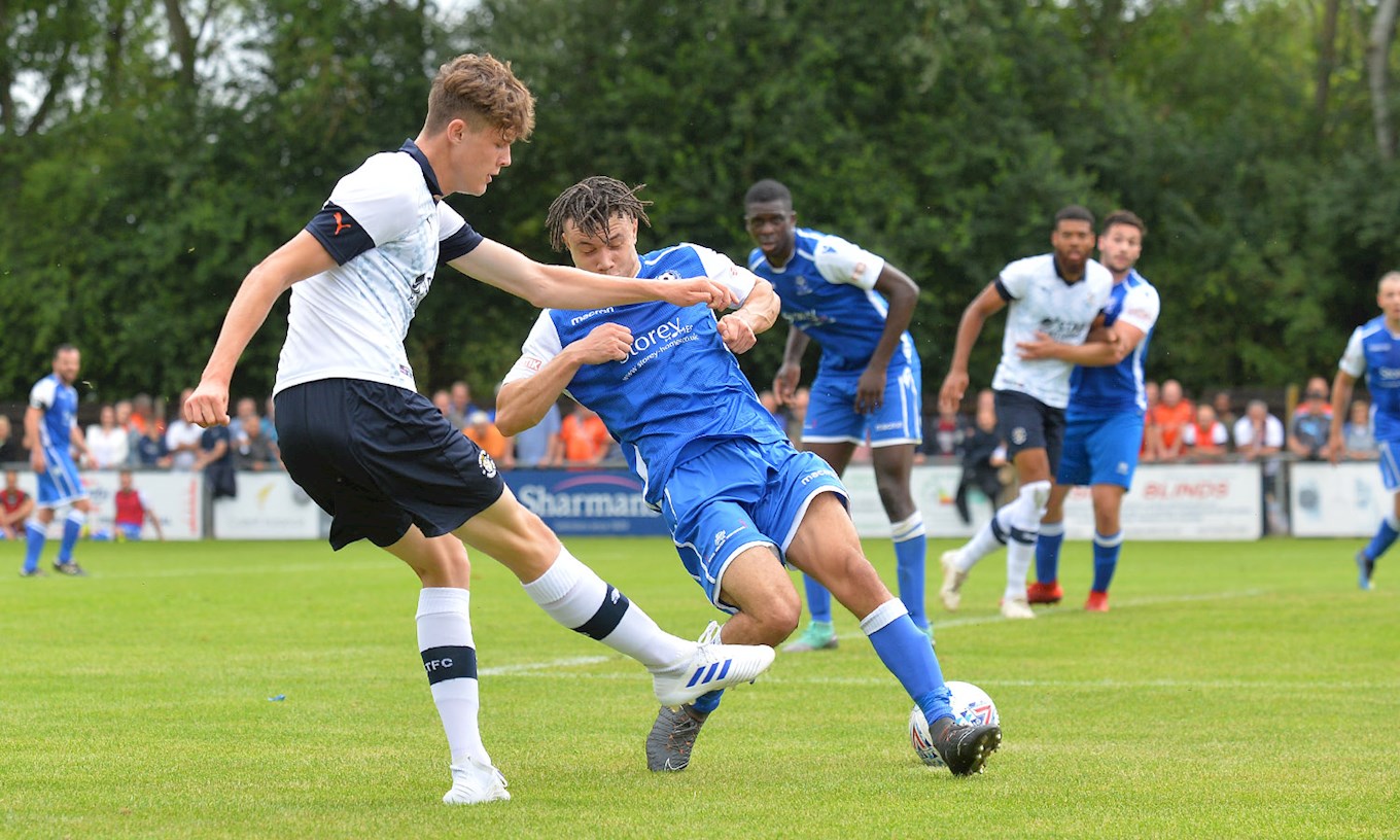 Sam Beckwith in action for the first team during the pre-season friendly at Bedford Town