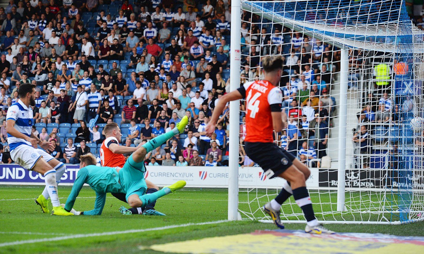 Harry Cornick sets James Collins up for his fourth Hatters goal of the season at QPR