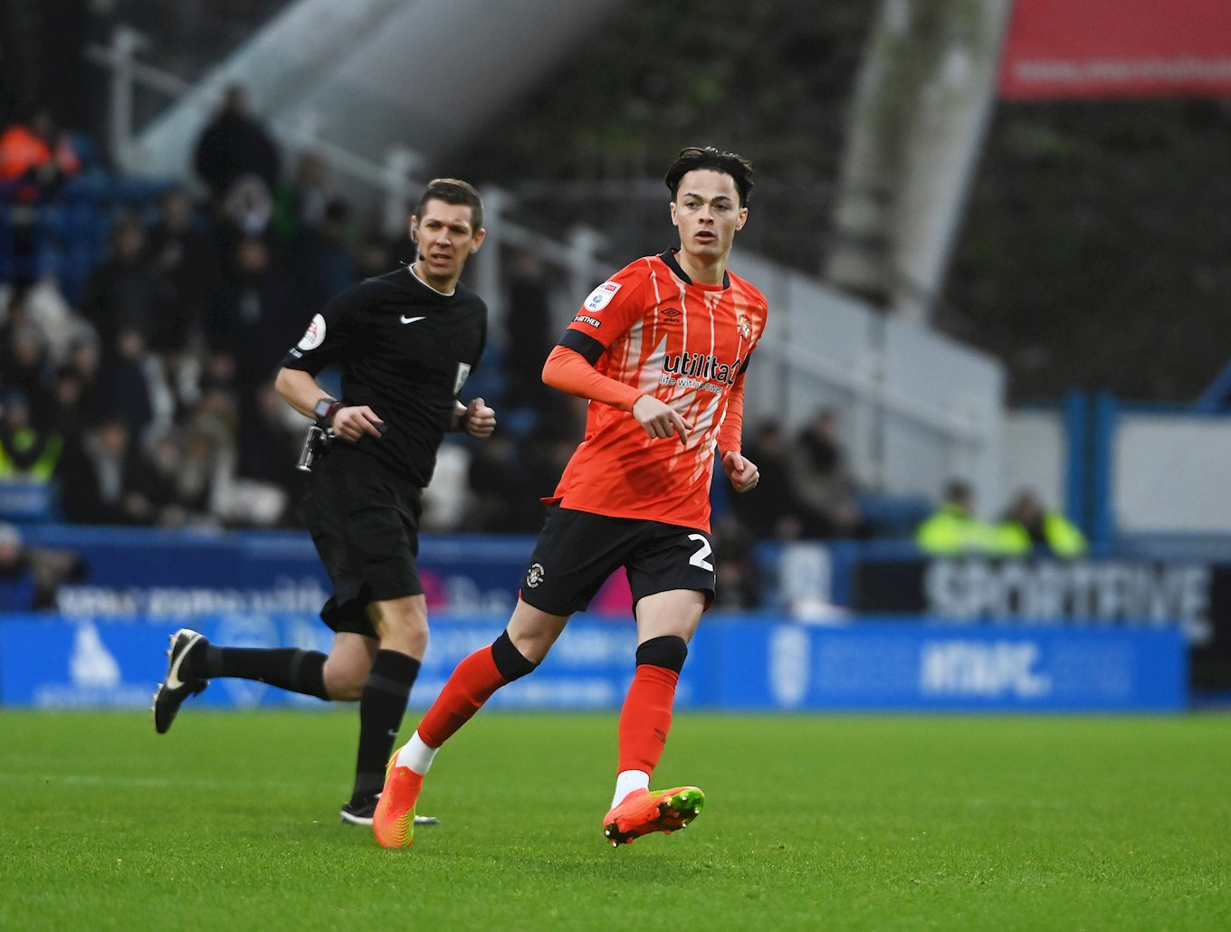 Louie Watson in action on his first league start for the Hatters at Huddersfield on New Year's Day
