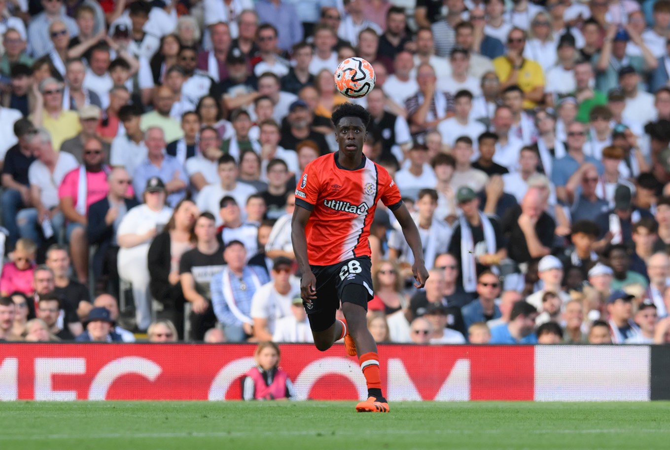 Albert Sambi Lokonga in action on his Luton Town debut at Fulham