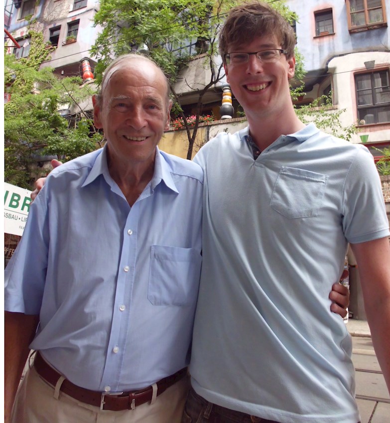 Hans Menasse meets then-Hatters press officer Andrew Barringer in Vienna in 2014