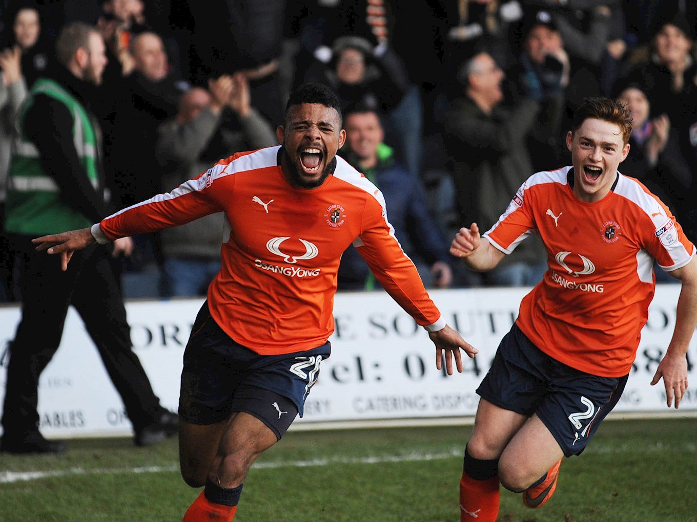 Isaac Vassell celebrates one his 14 goals last season in the home win over Cambridge