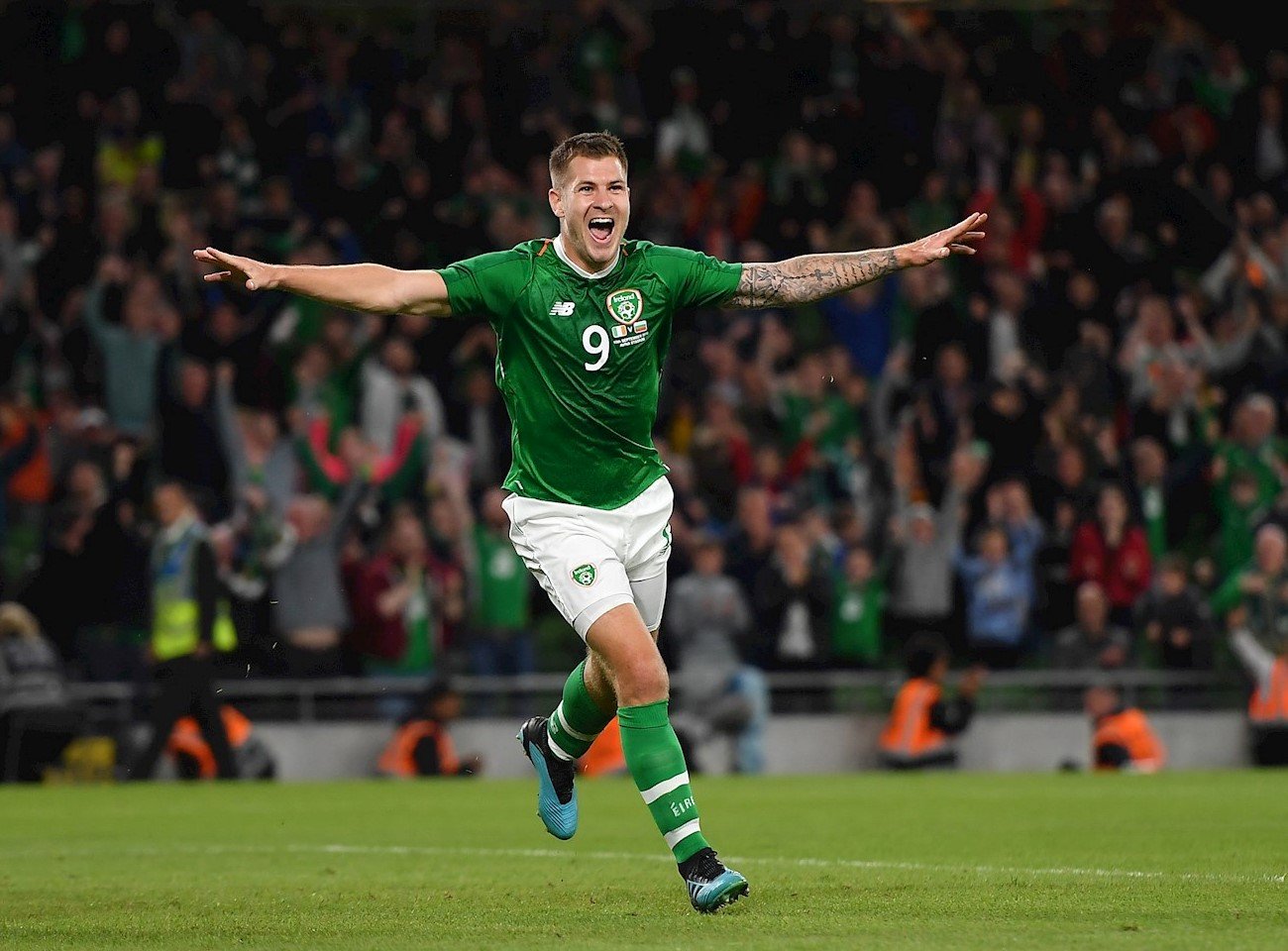 James Collins celebrates his goal on debut for the Republic of Ireland against Bulgaria