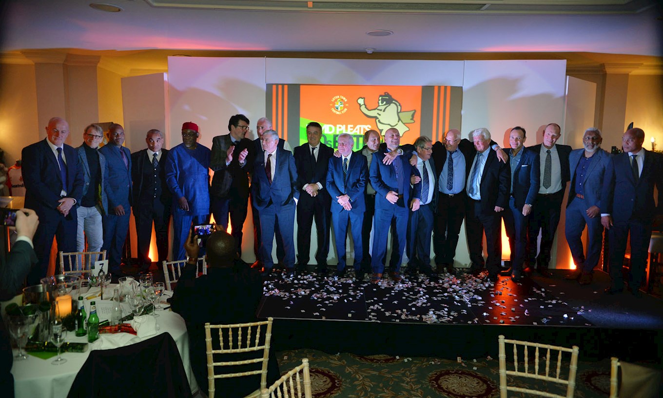 Raddy Antic and Brian Horton pictured with David Pleat's 80s Elite at the 2018 club Christmas dinner