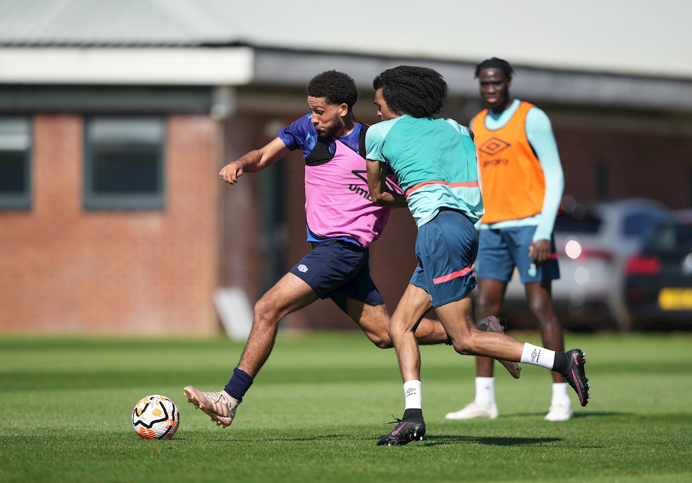Development squad striker Millar Matthews-Lewis in action while training with the first team