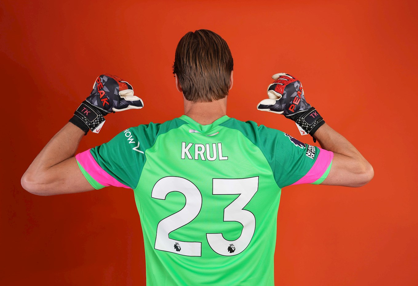 Tim Krul shows off his new number 23 shirt after signing for the Hatters